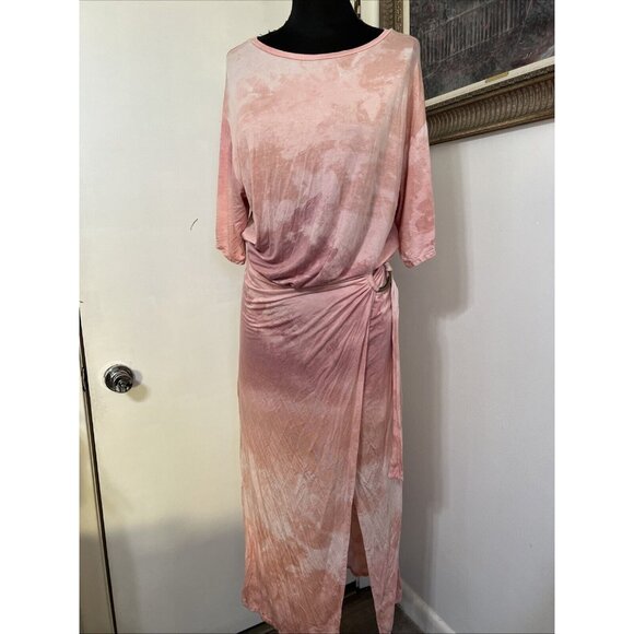FREE PEOPLE Alyssa Wrap Dress Medium Earth Pink Tie Dye Maxi Knit - Picture 2 of 11